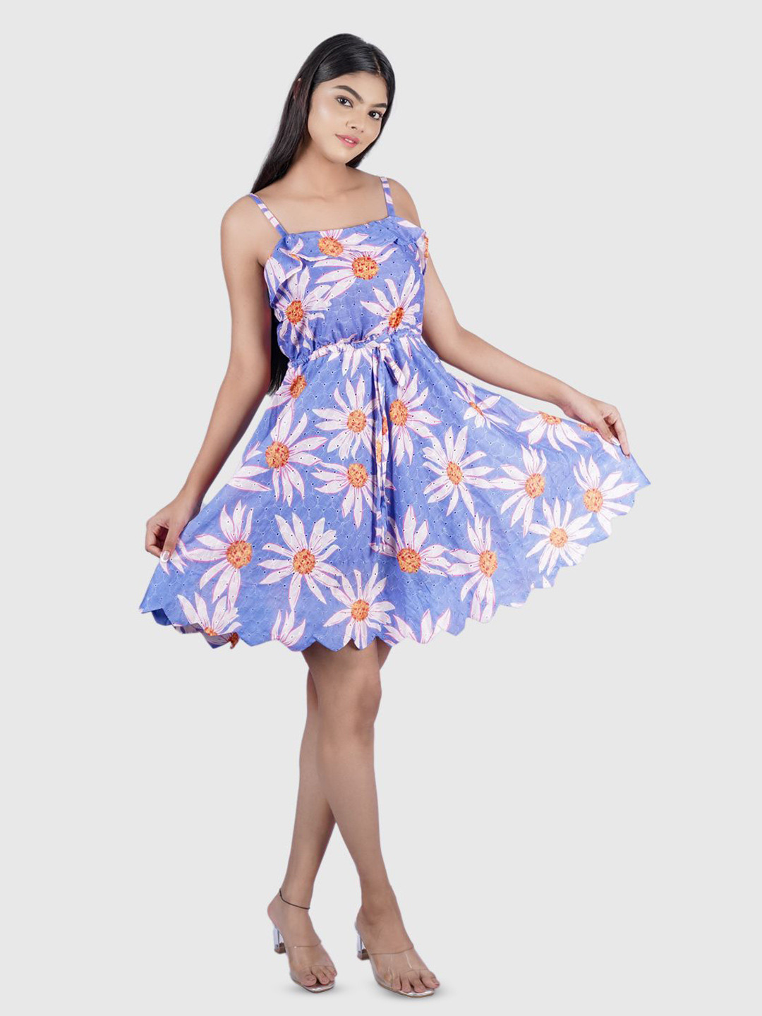 

Nesha India daisey launch Women Floral Print Fit & Flare Dress, Blue