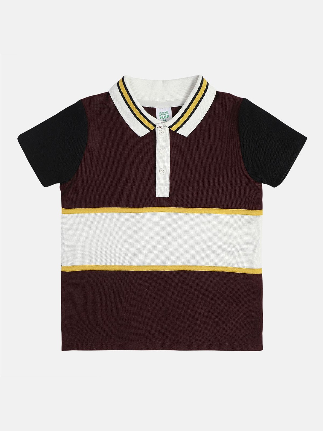 

MINI KLUB Boys Colourblocked Polo Collar Cotton T-shirt, Maroon