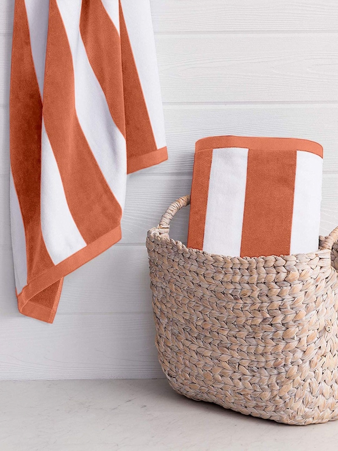 

Lushomes Orange-Coloured & White 1 Striped Cotton 600 GSM Bath Towel