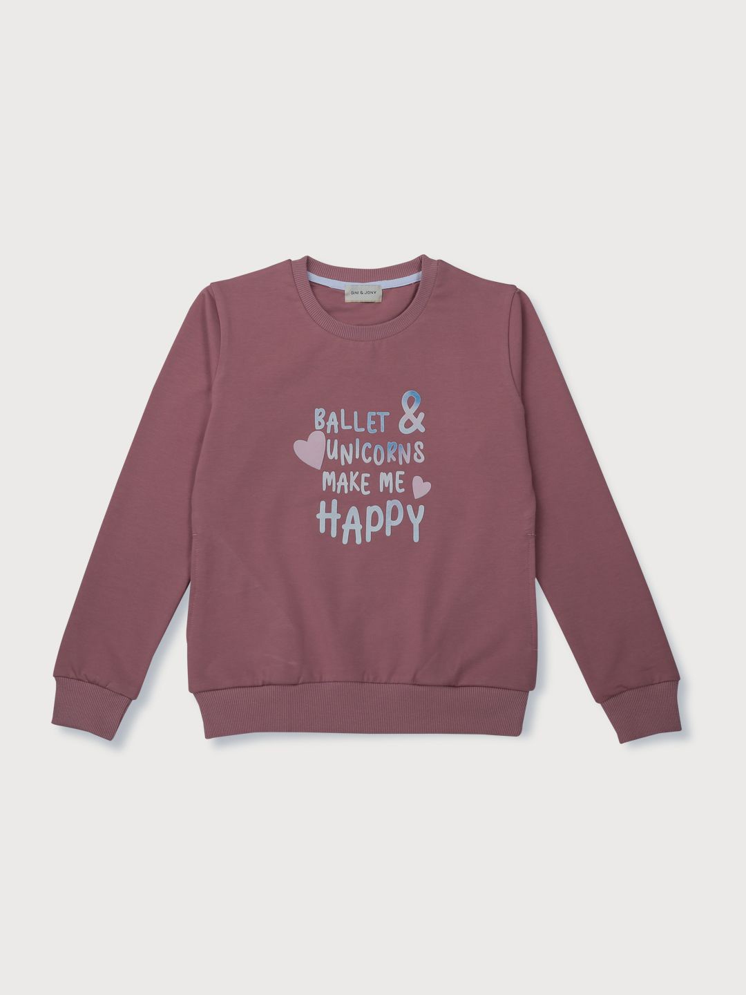 

Gini and Jony Girls Typography Printed Round Neck Cotton Pullover Sweatshirt, Mauve