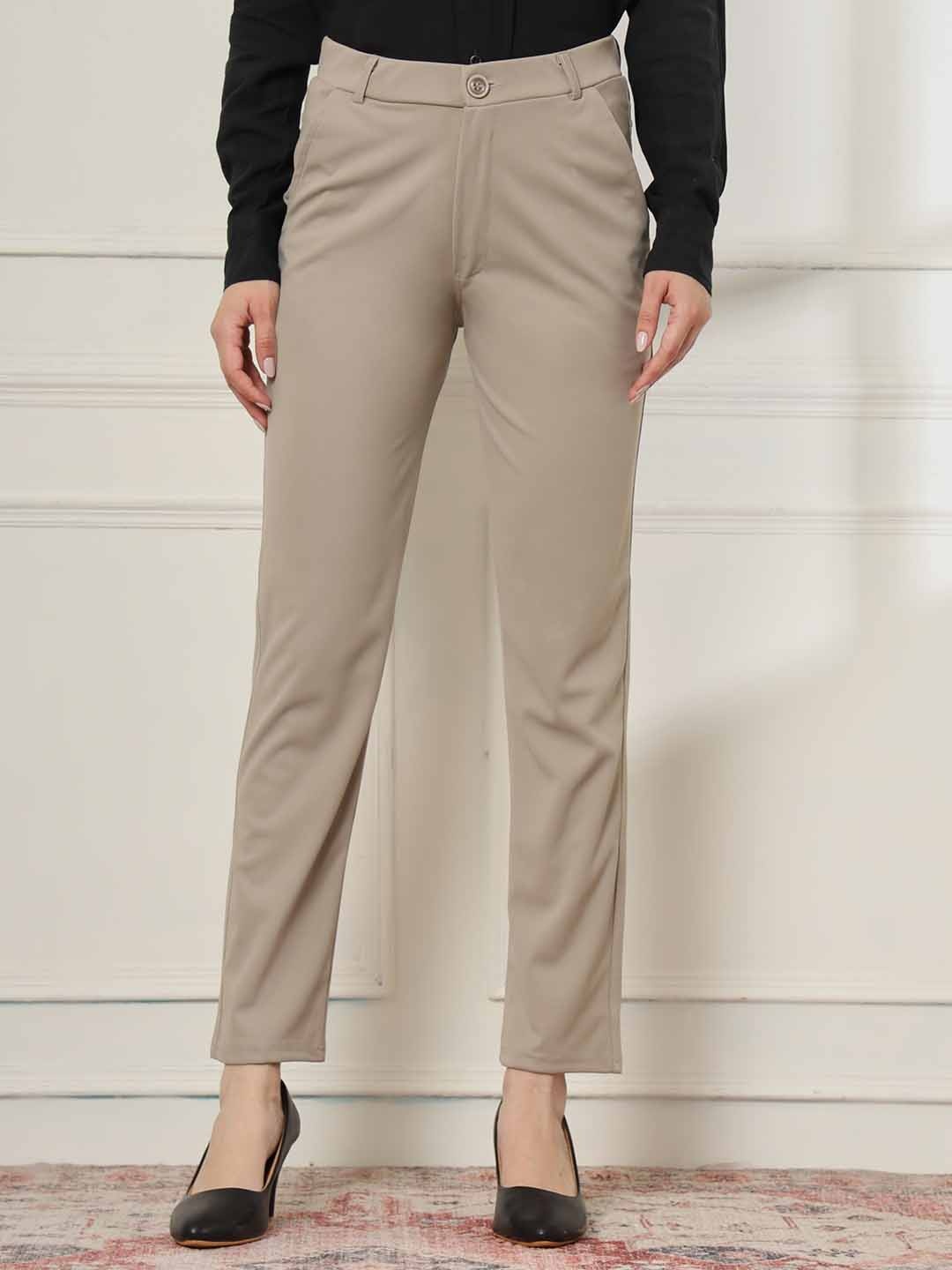 

FITHUB Women Slim Fit High-Rise Wrinkle Free Formal Trousers, Beige