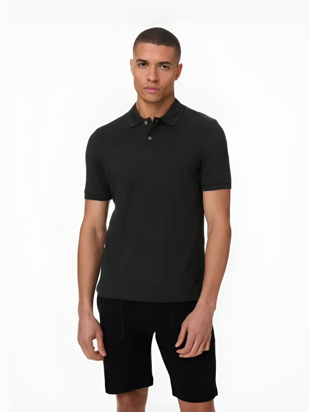 

Marks & Spencer Men Solid Polo Collar Cotton Slim Fit T-shirt, Black