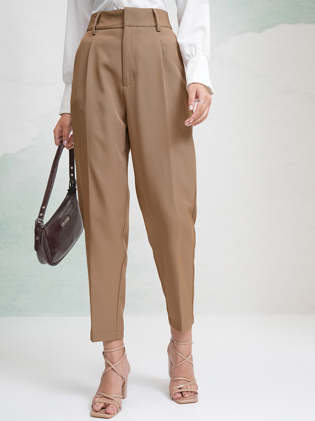

CHIC BY TOKYO TALKIES Women Straight Fit Formal Trousers, Brown