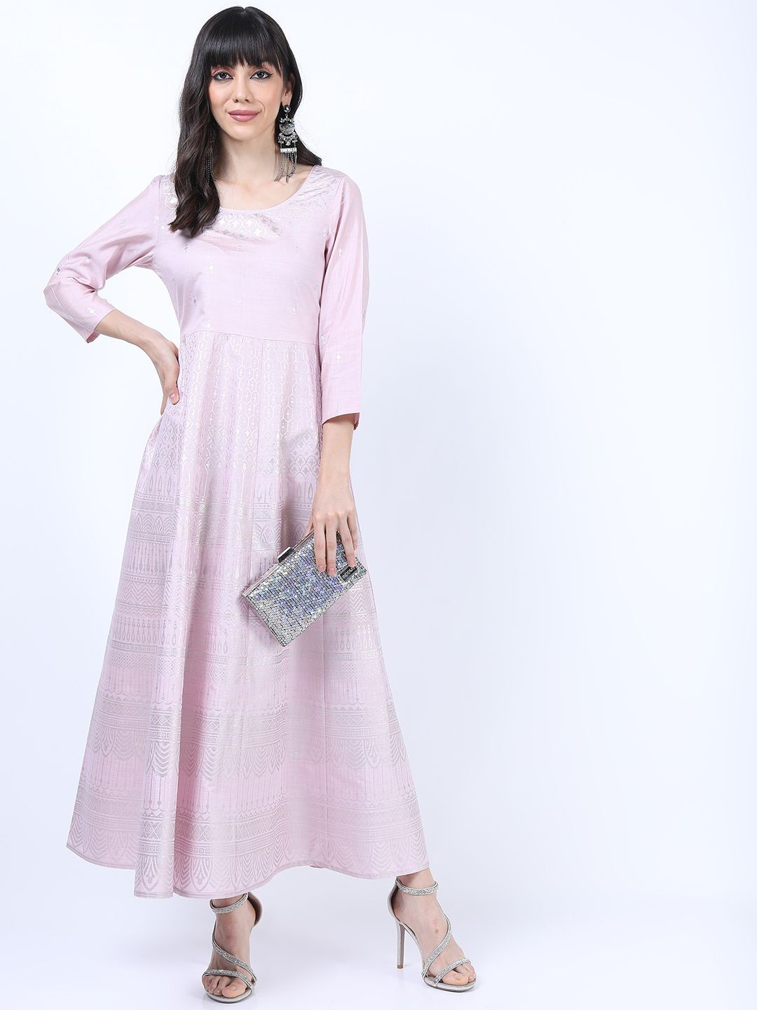 

Vishudh Ethnic Motifs Printed A-Line Maxi Dress, Pink