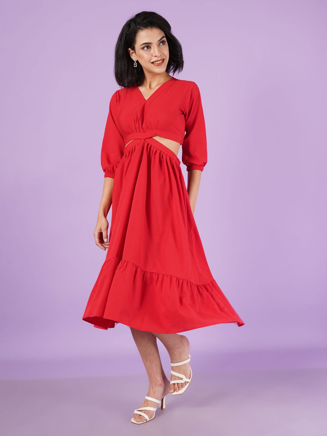 

ZWERLON Fit & Flare Cut-Outs Midi Dress, Red