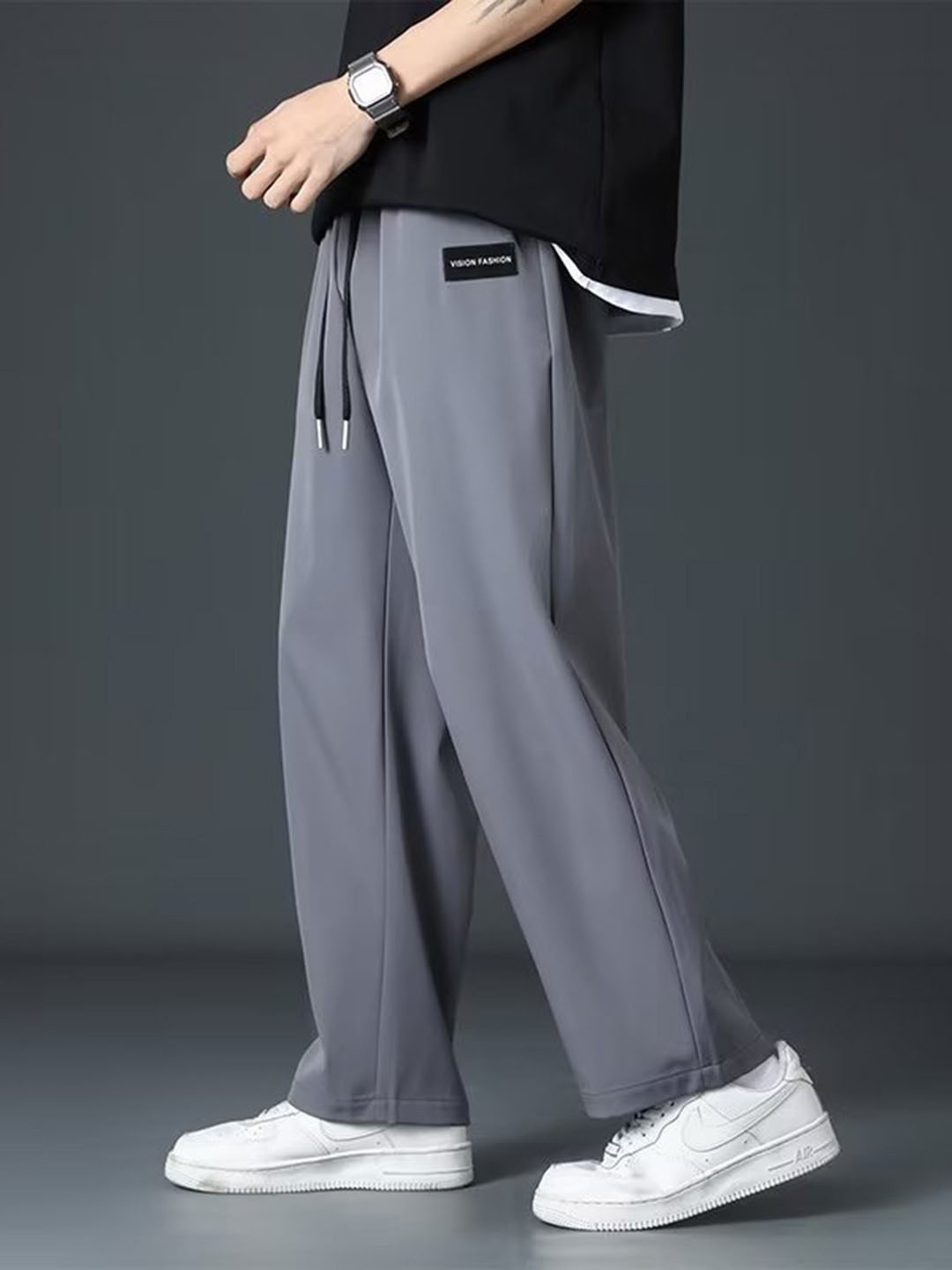 

StyleCast Men Solid Wide Leg Trousers, Charcoal