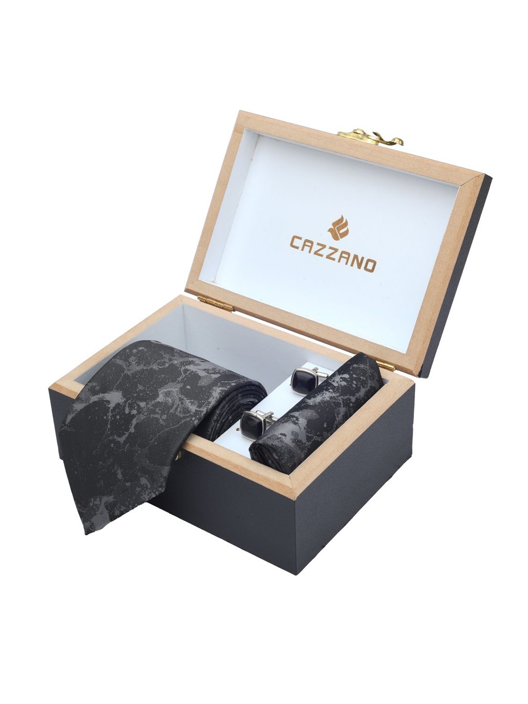 

Cazzano Men Floral Printed Tie Cufflinks & Pocket Square Accessory Gift Set, Grey