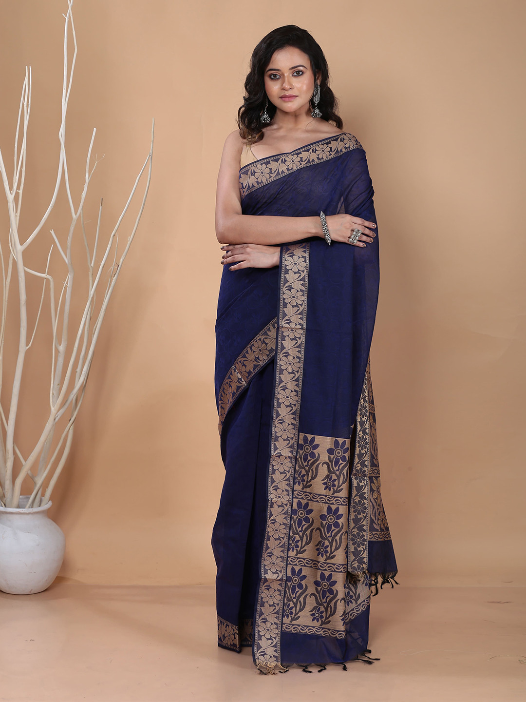 

Urbane Essence Woven Design Border Pure Cotton Saree, Blue
