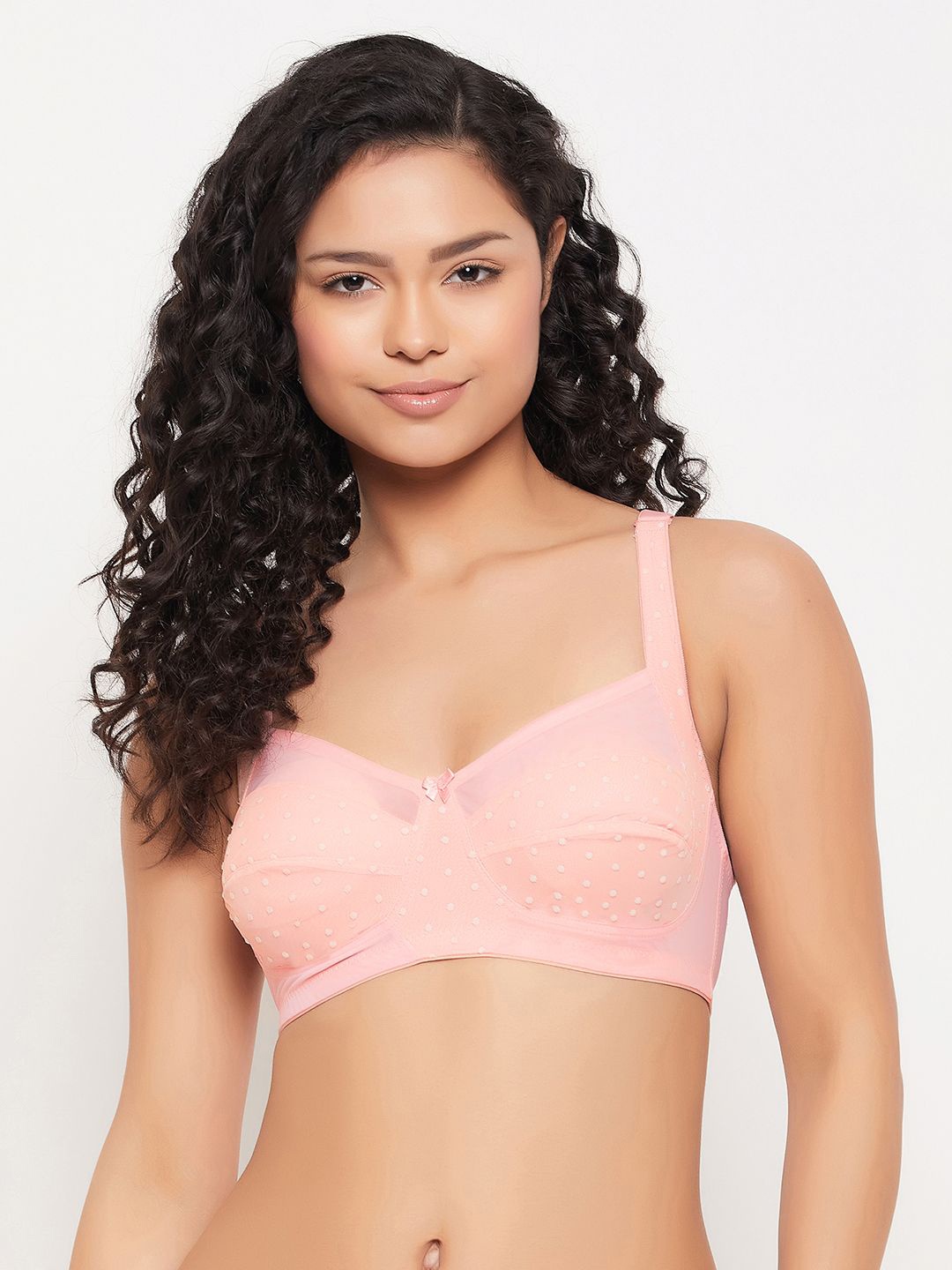 

Clovia Women Everyday Polka Dot Full Coverage Solid Non-Padded Full Cup Wire Free Bra, Peach