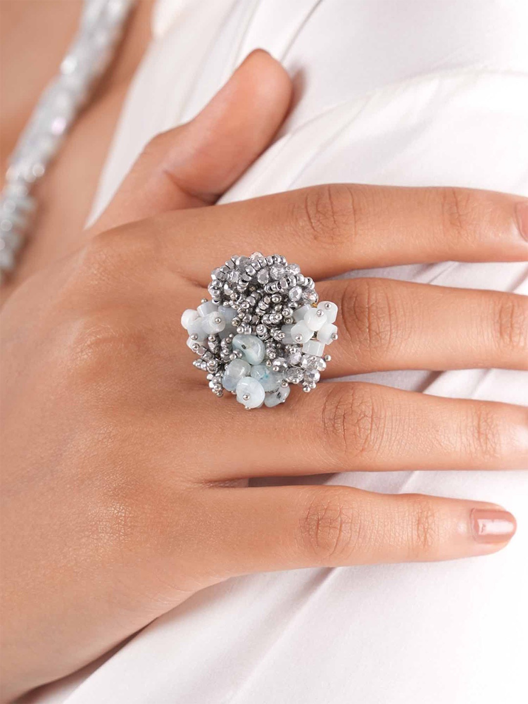 

D'oro Beaded Finger Ring, Silver