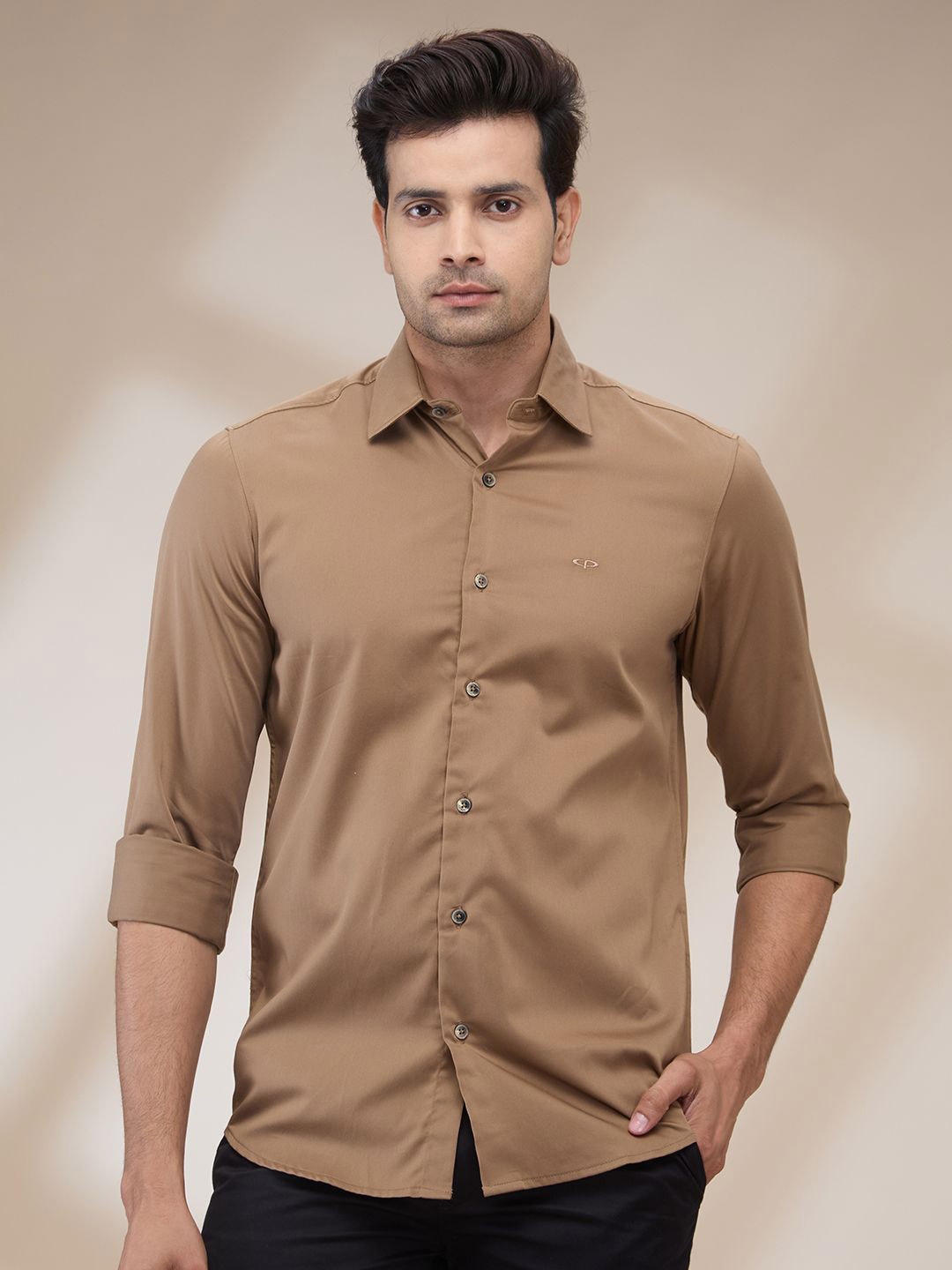 

ColorPlus Men Spread Collar Solid Cotton Casual Shirt, Brown