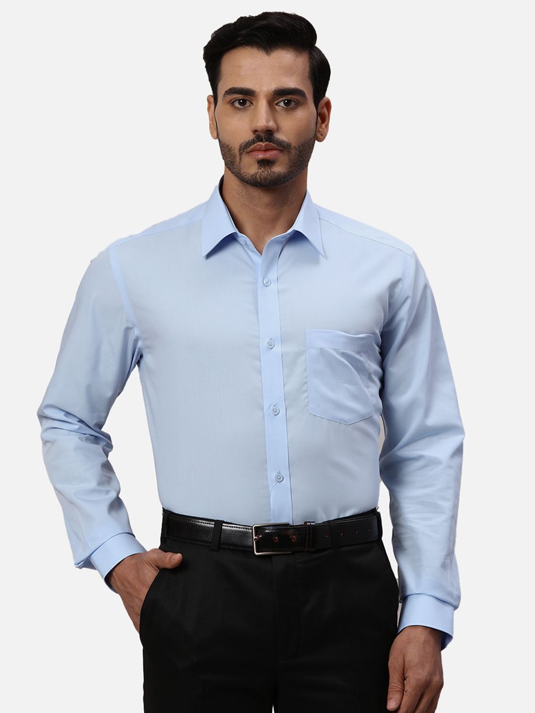 

Park Avenue Men Spread Collar Solid Cotton Formal Shirt, Blue
