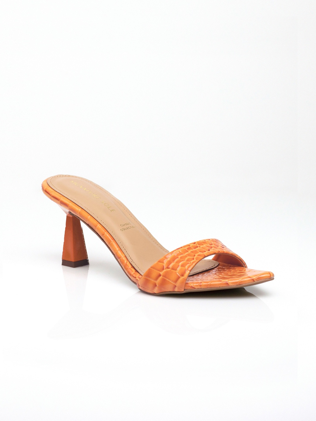 

Signature Sole Textured Block Sandals, Orange