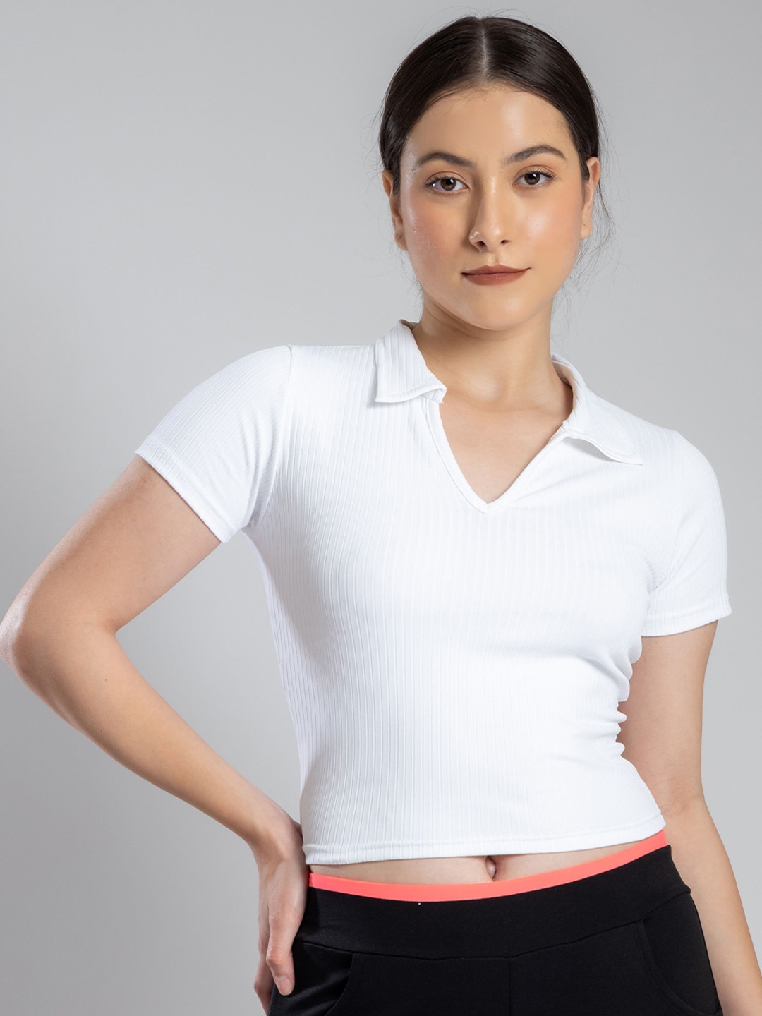 

Redamancii Women Solid Shirt Collar Polycotton Top, White