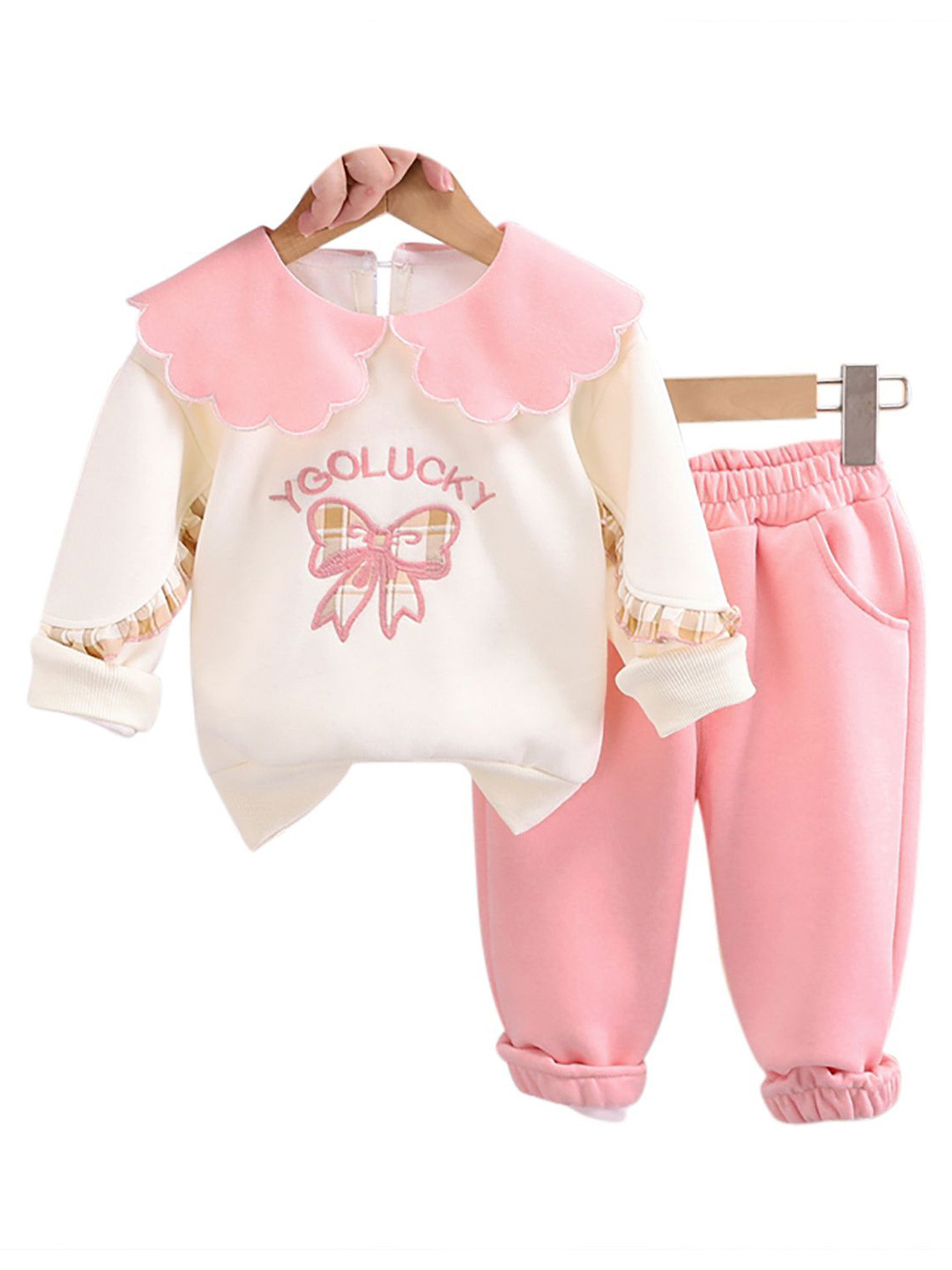 

StyleCast x Revolte Kids Printed Peter pan Collar Top with Joggers, Pink