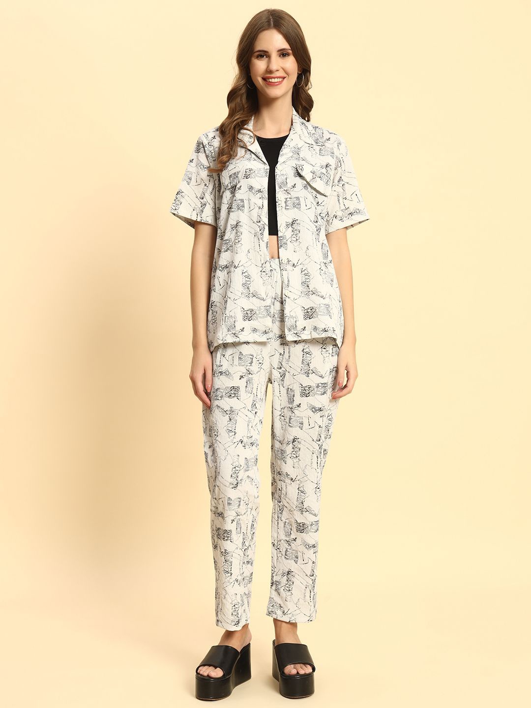 

ROCK AND ROLL Printed Shirt with Trousers, Grey