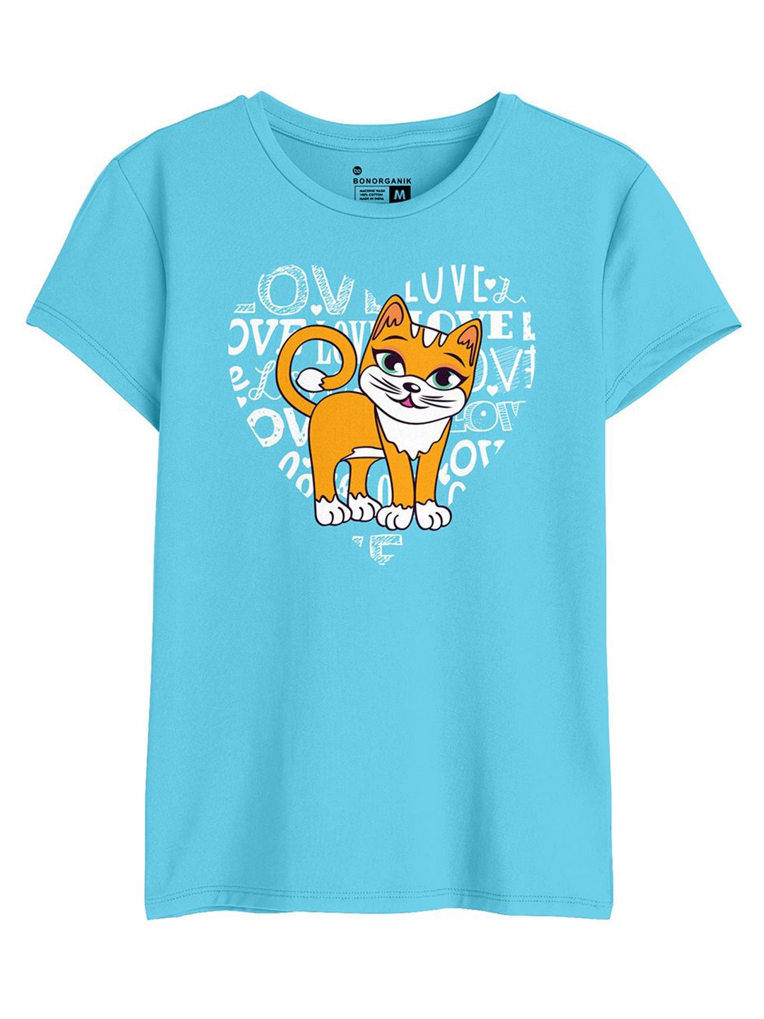 

BonOrganik Women Graphic Printed Round Neck Cotton T-shirt, Blue