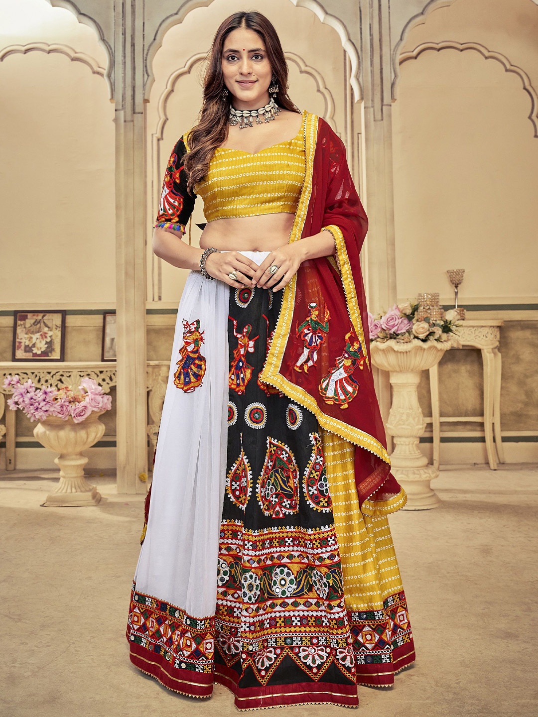 

KALINI Embroidered Semi-Stitched Lehenga & Unstitched Blouse With Dupatta, White