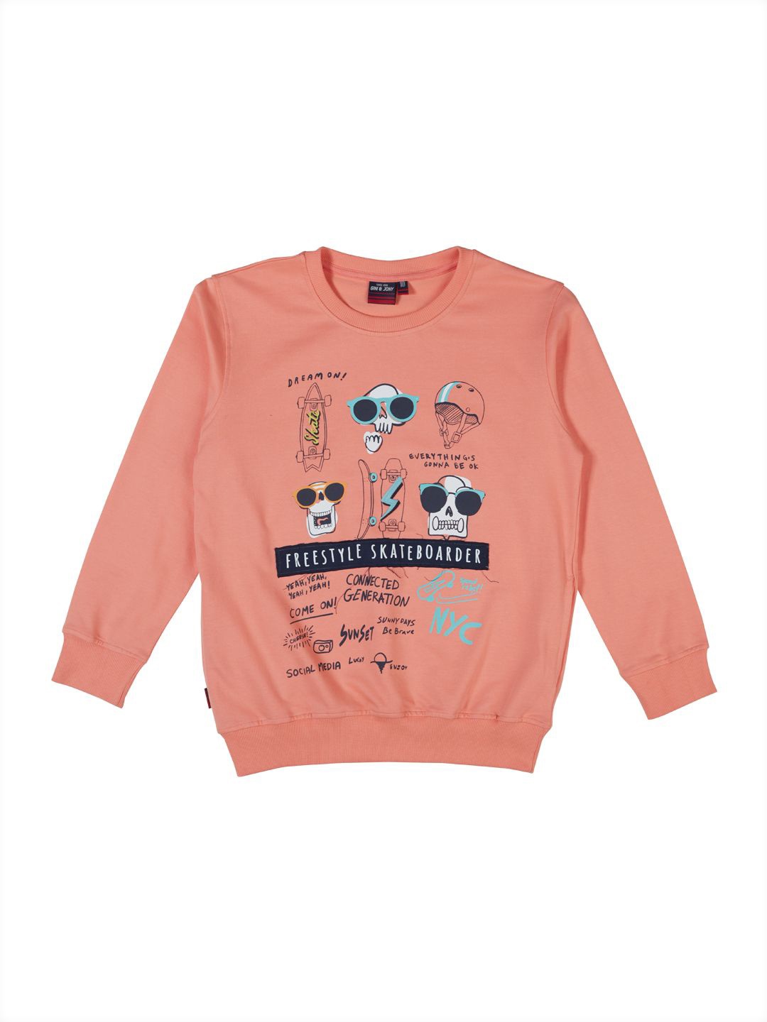 

Gini and Jony Boys Graphic Printed Round Neck Cotton Pullover Sweatshirt, Peach