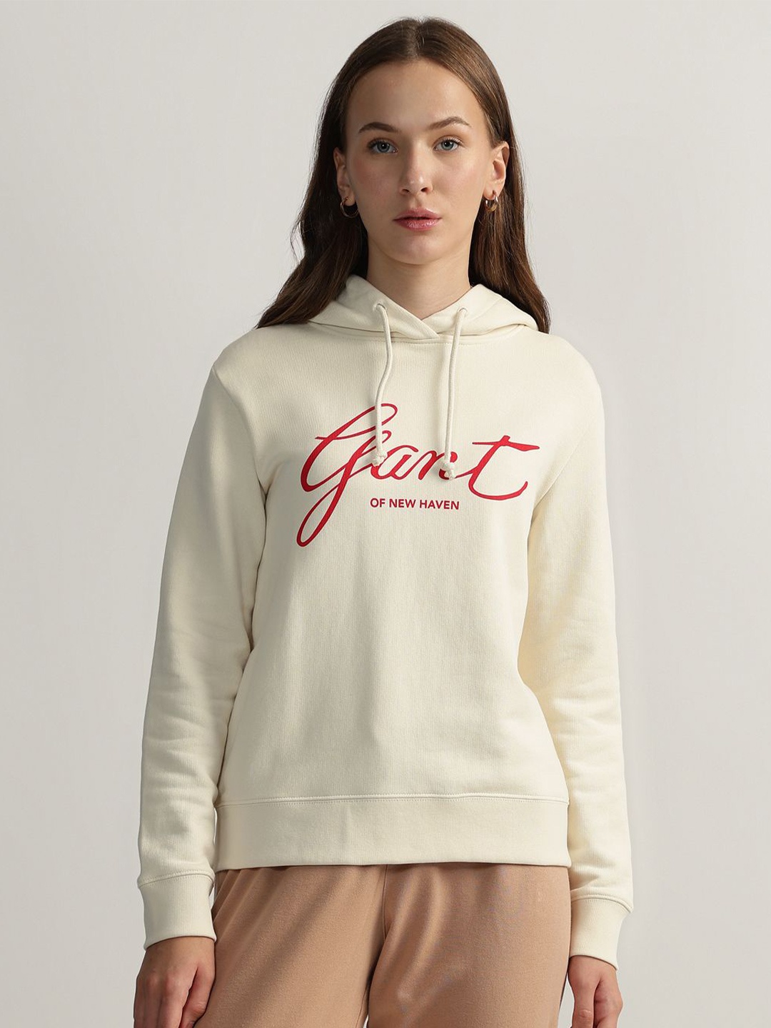 

GANT Women Typography Printed Hooded Cotton Pullover Sweatshirt, Cream