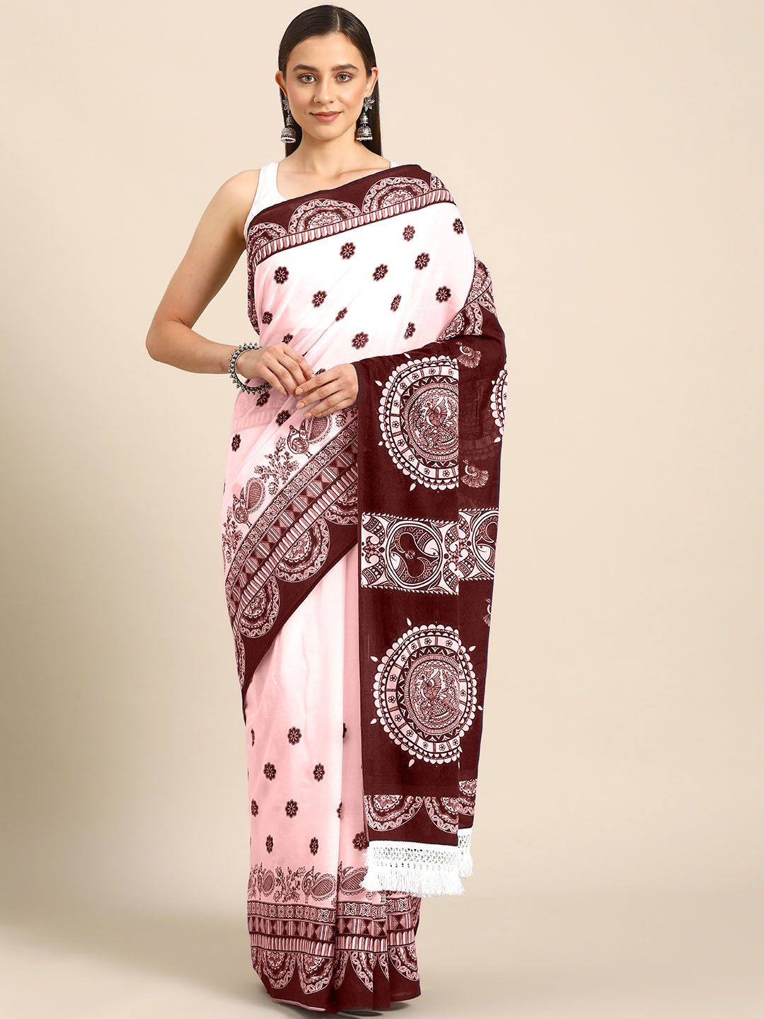 

BUTA BUTI Women Pure Cotton Printed Saree, Mauve