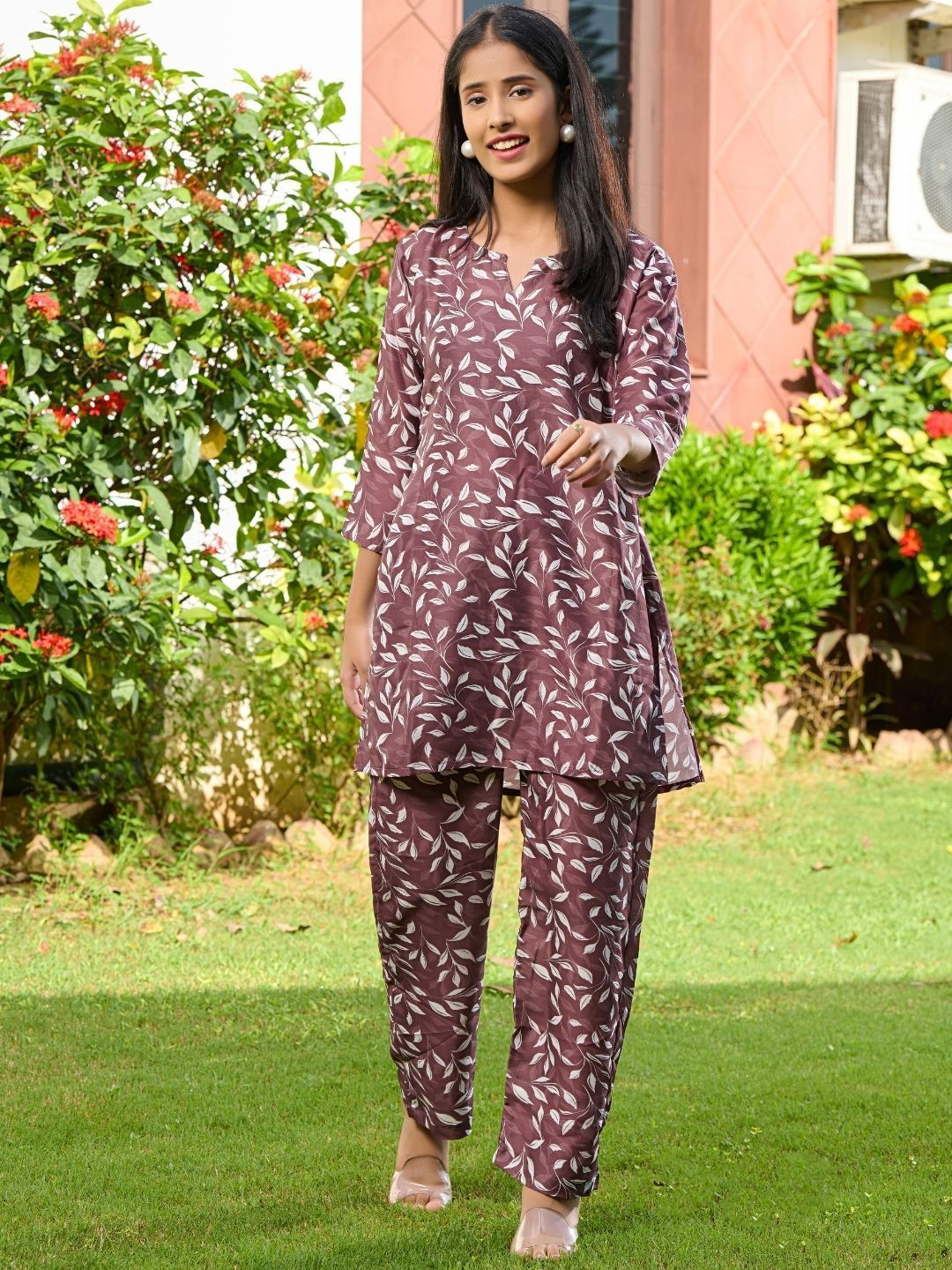 

HOUSE OF JAMOTI Floral Printed Tunic With Trousers, Brown
