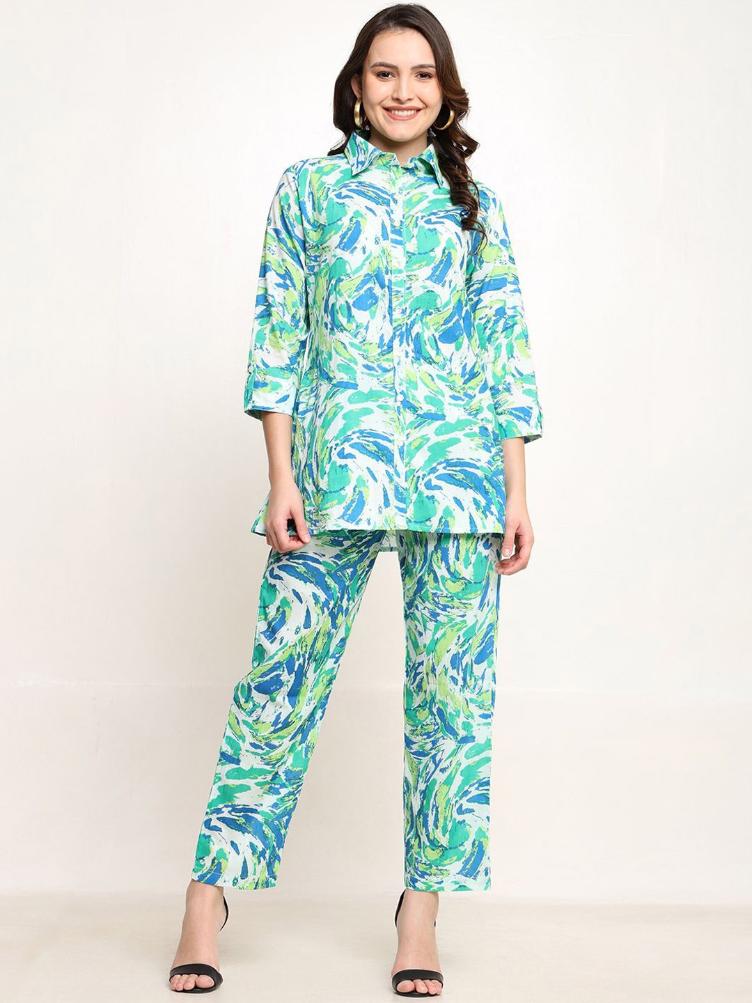 

CORDSET Printed Shirt With Trousers Co-Ords, Blue