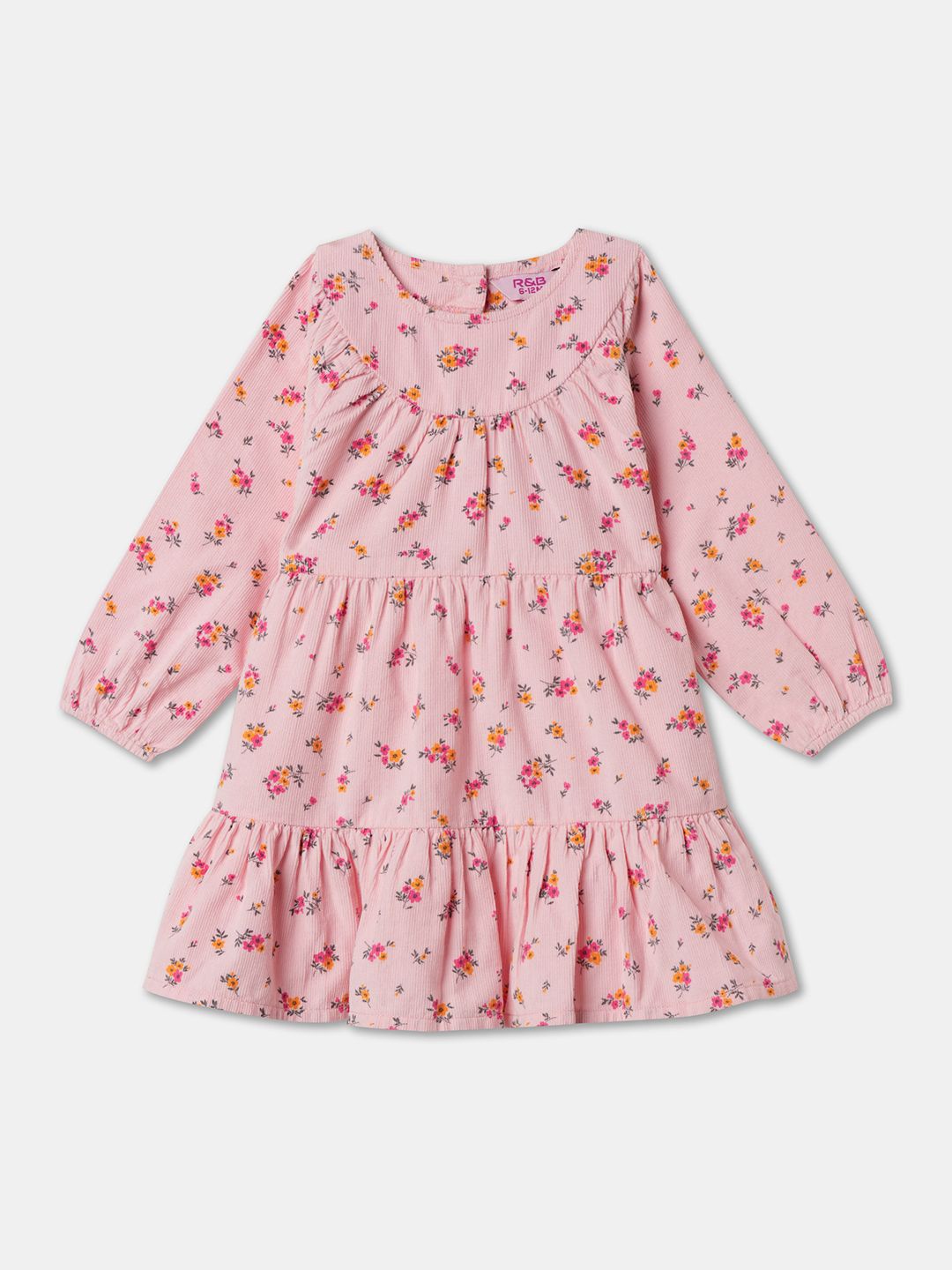 

R&B Girls Floral Printed Puff Sleeves A-Line Dress, Green
