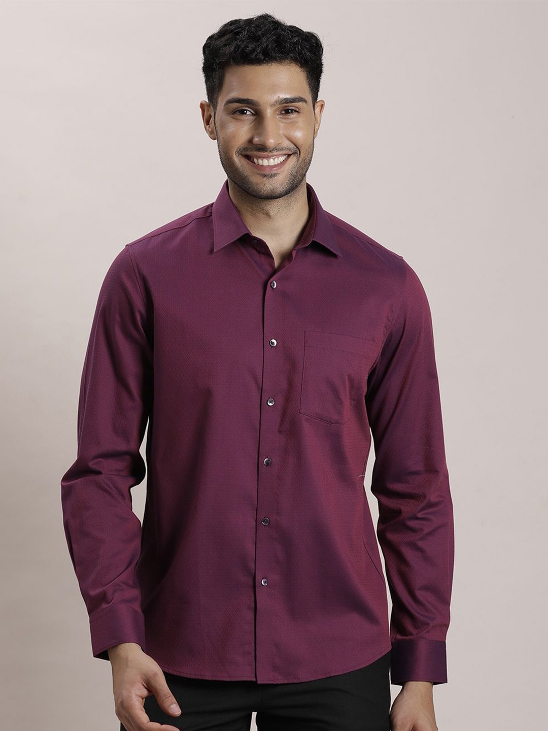 

Turtle Men Classic Spread Collar Solid Cotton Slim Fit Formal Shirt, Burgundy