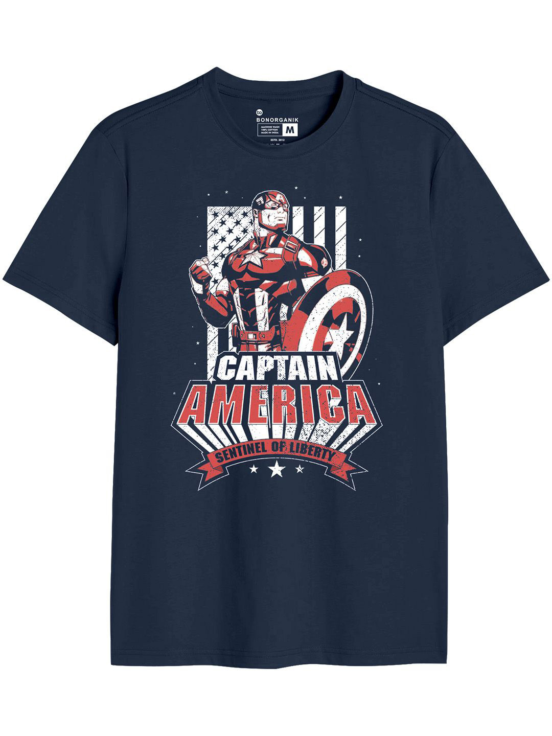 

BonOrganik Men Graphic Printed Round Neck Cotton T-shirt, Navy blue