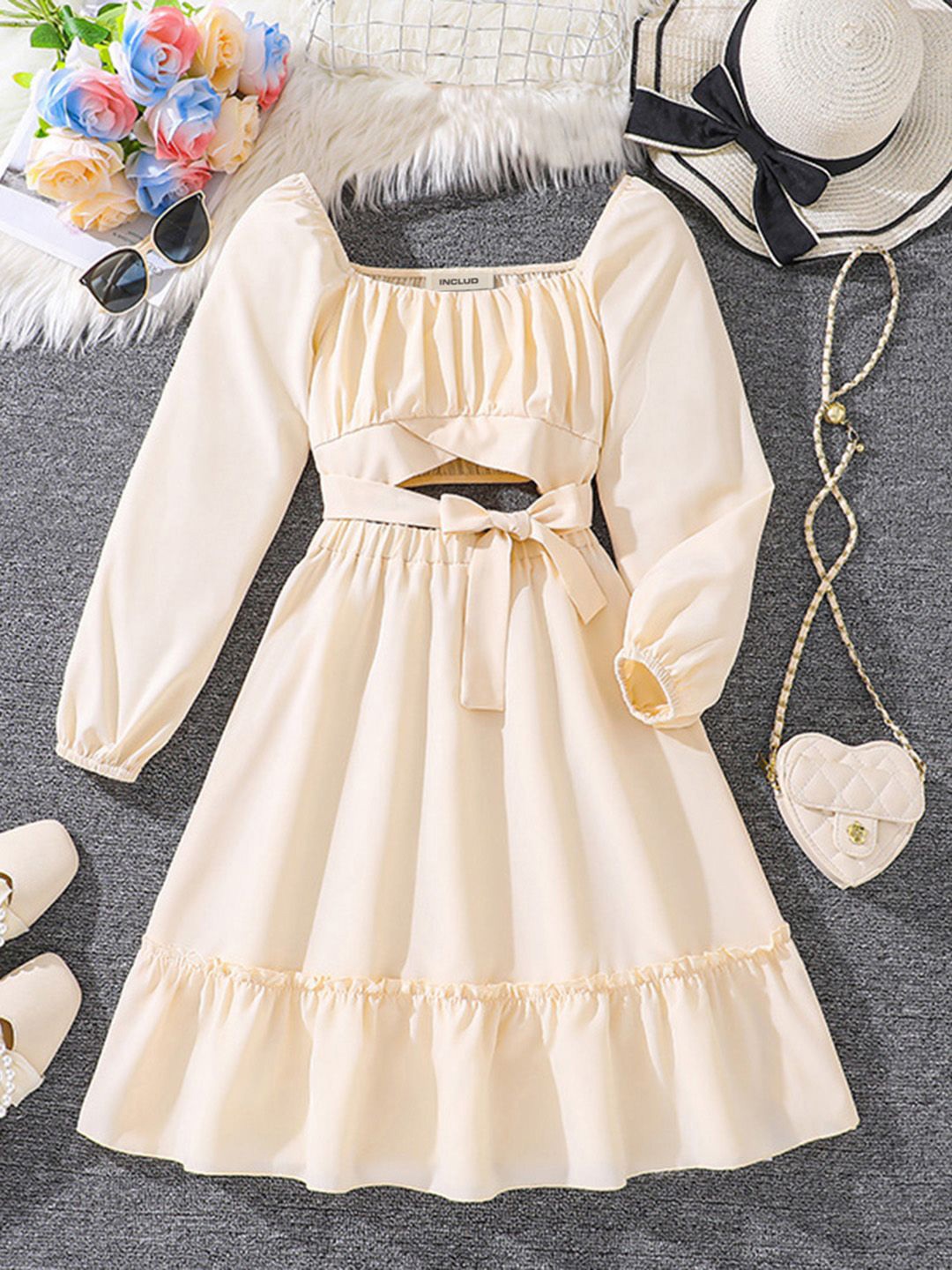 

INCLUD Girls Off White Fit & Flare Dress