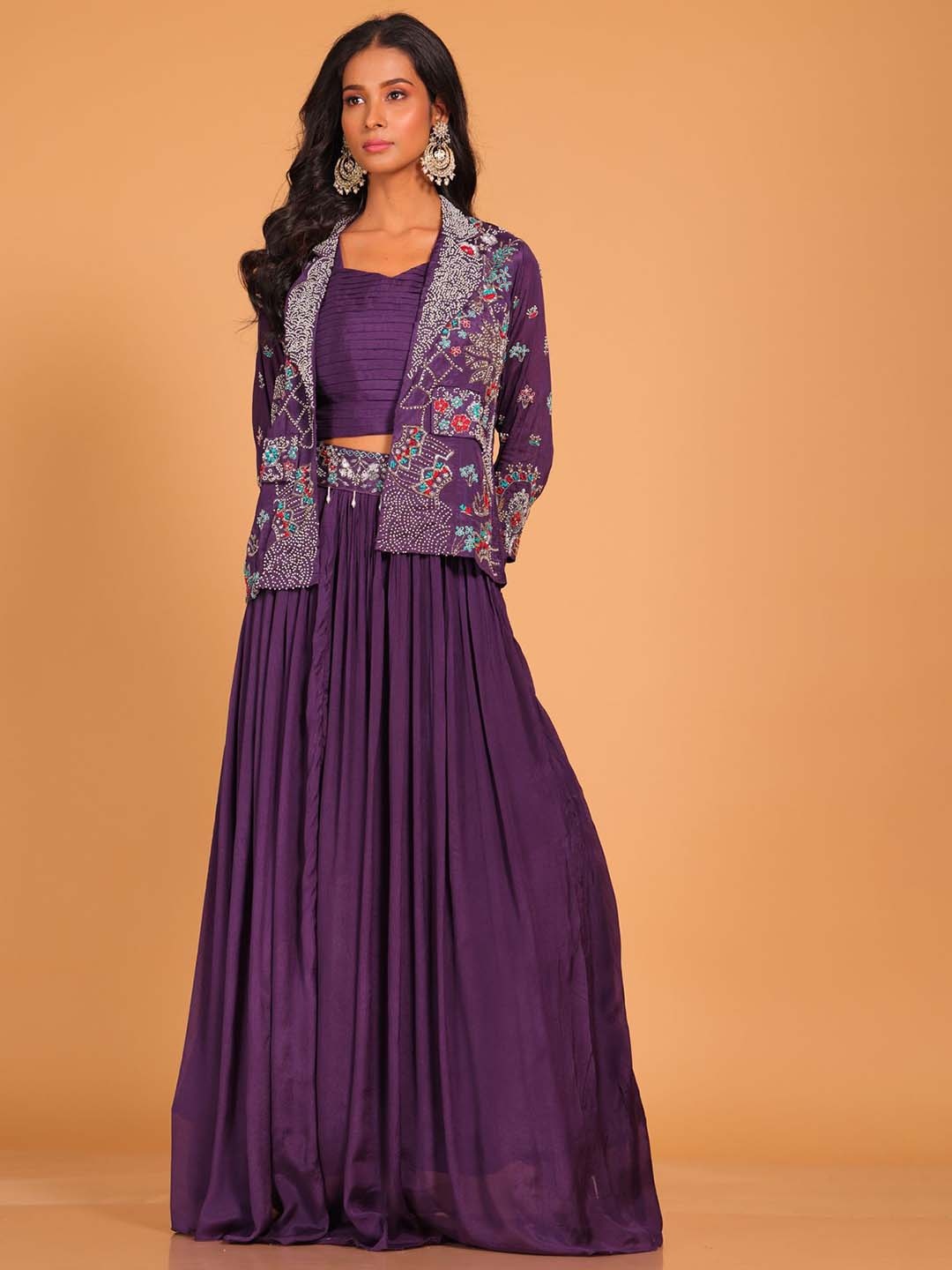 

Morchari Embroidered Top & Jacket With Skirt Co-Ords, Mauve