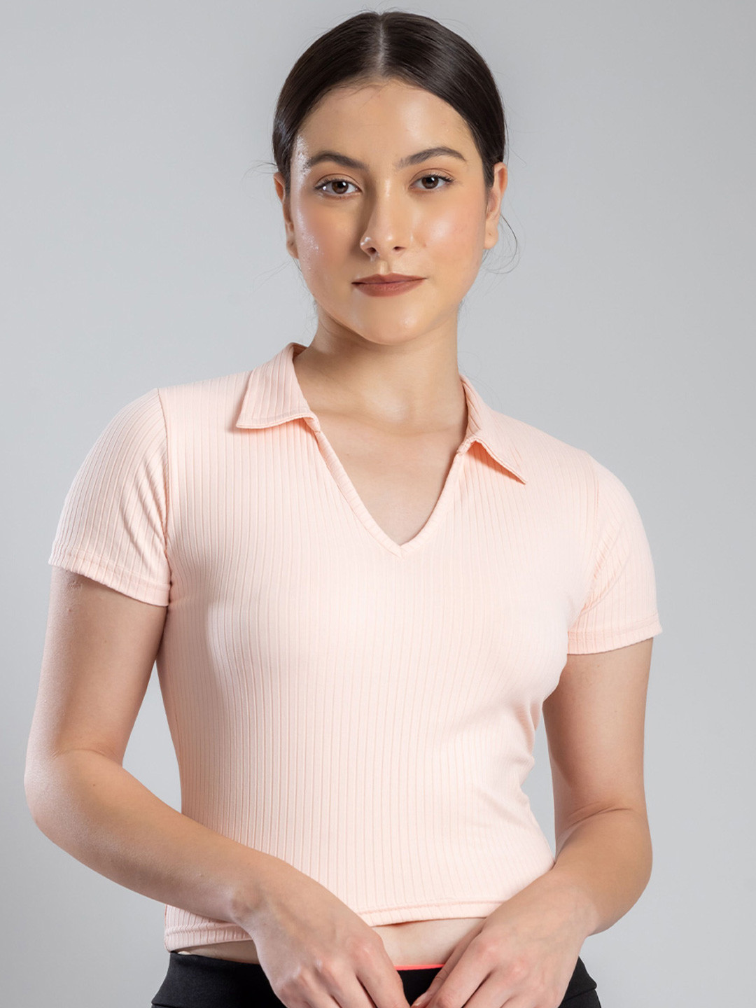 

Redamancii Women Solid Shirt Collar Polycotton Top, Coral
