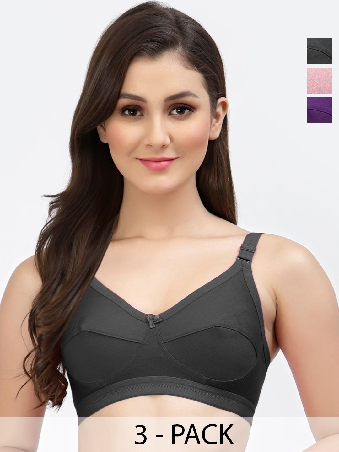 

SHYAM SONS FLAIR Pack of 3 Full Coverage Bra, Black