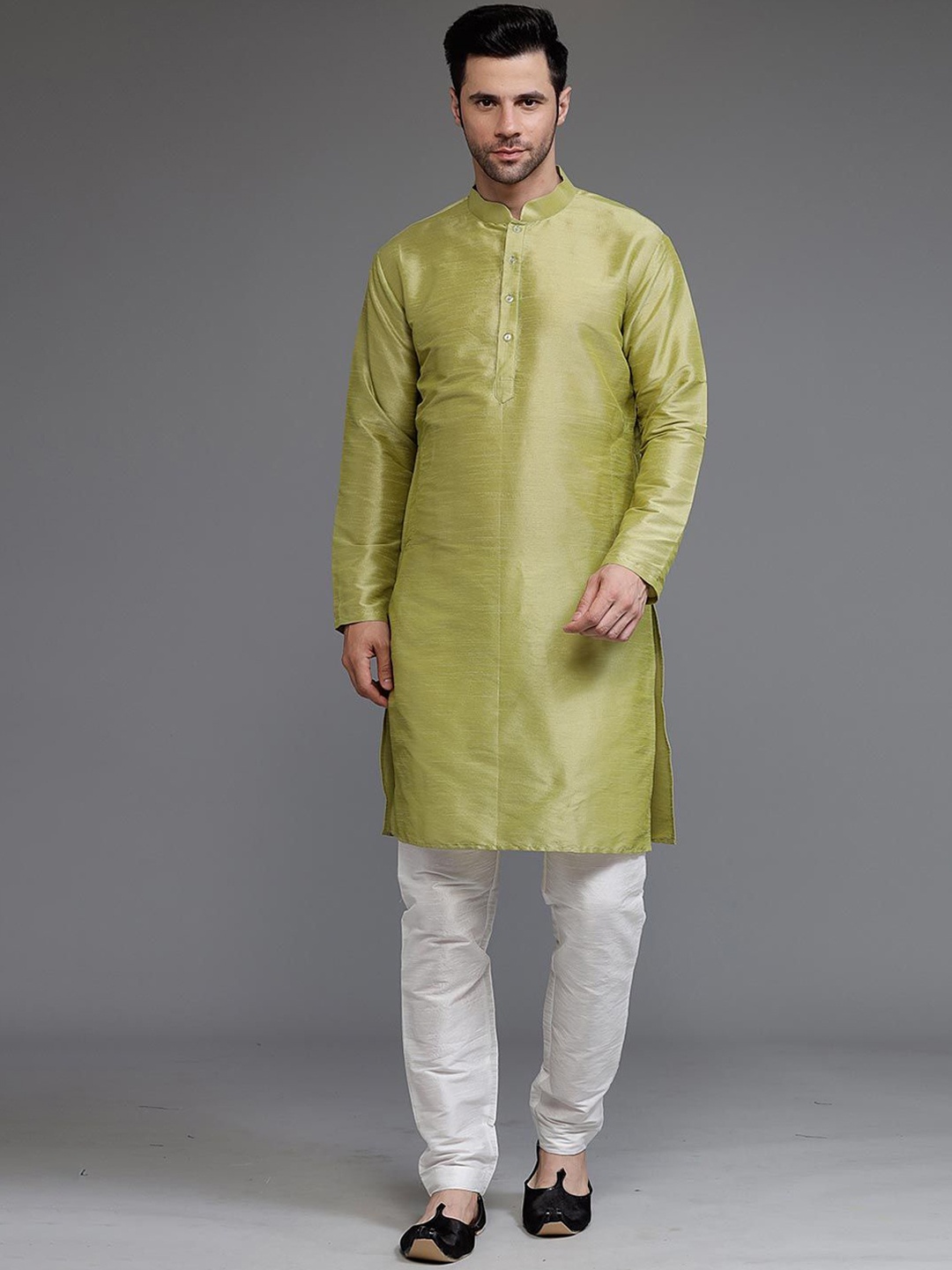 

Utsav Fashion Mandarin Collar Straight Kurta With Churidar, Olive