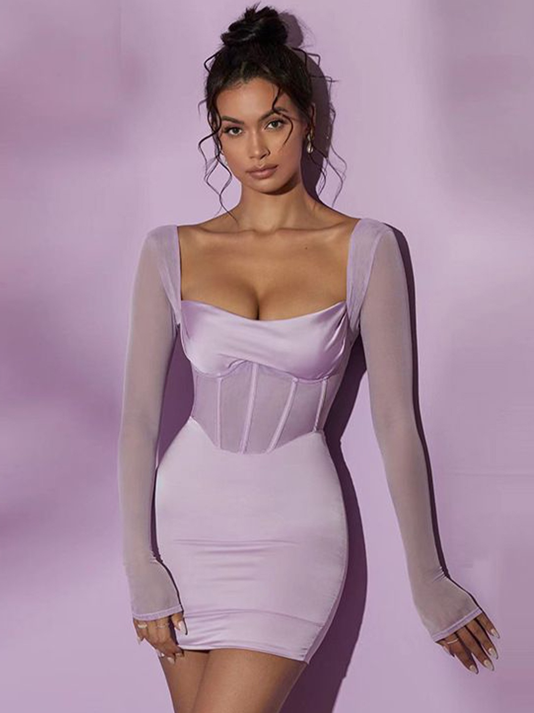

MIAKEE Women Solid Square Neck Sheath Mini Dress, Purple