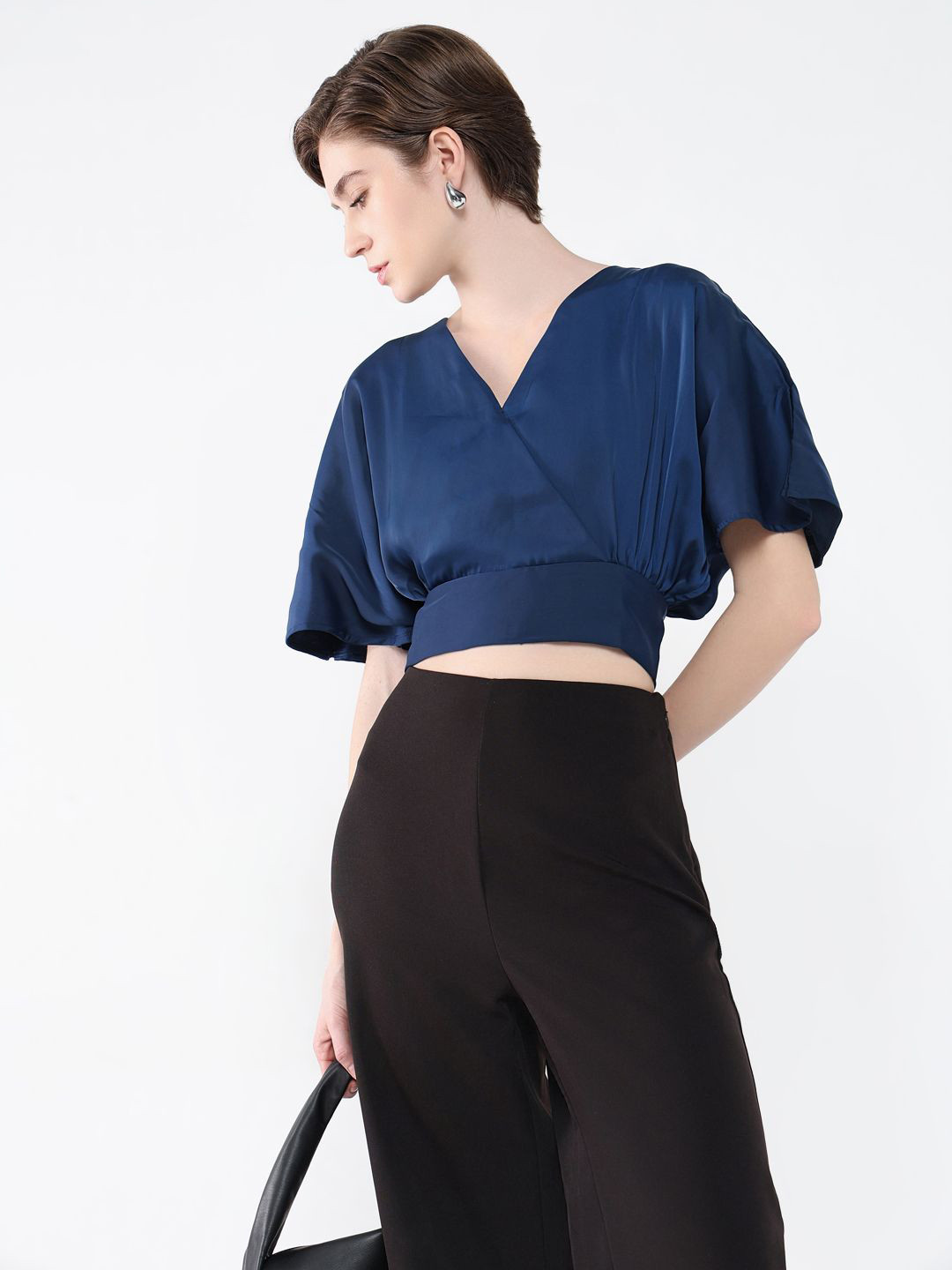 

SHOWOFF Women Solid V-Neck Top, Navy blue