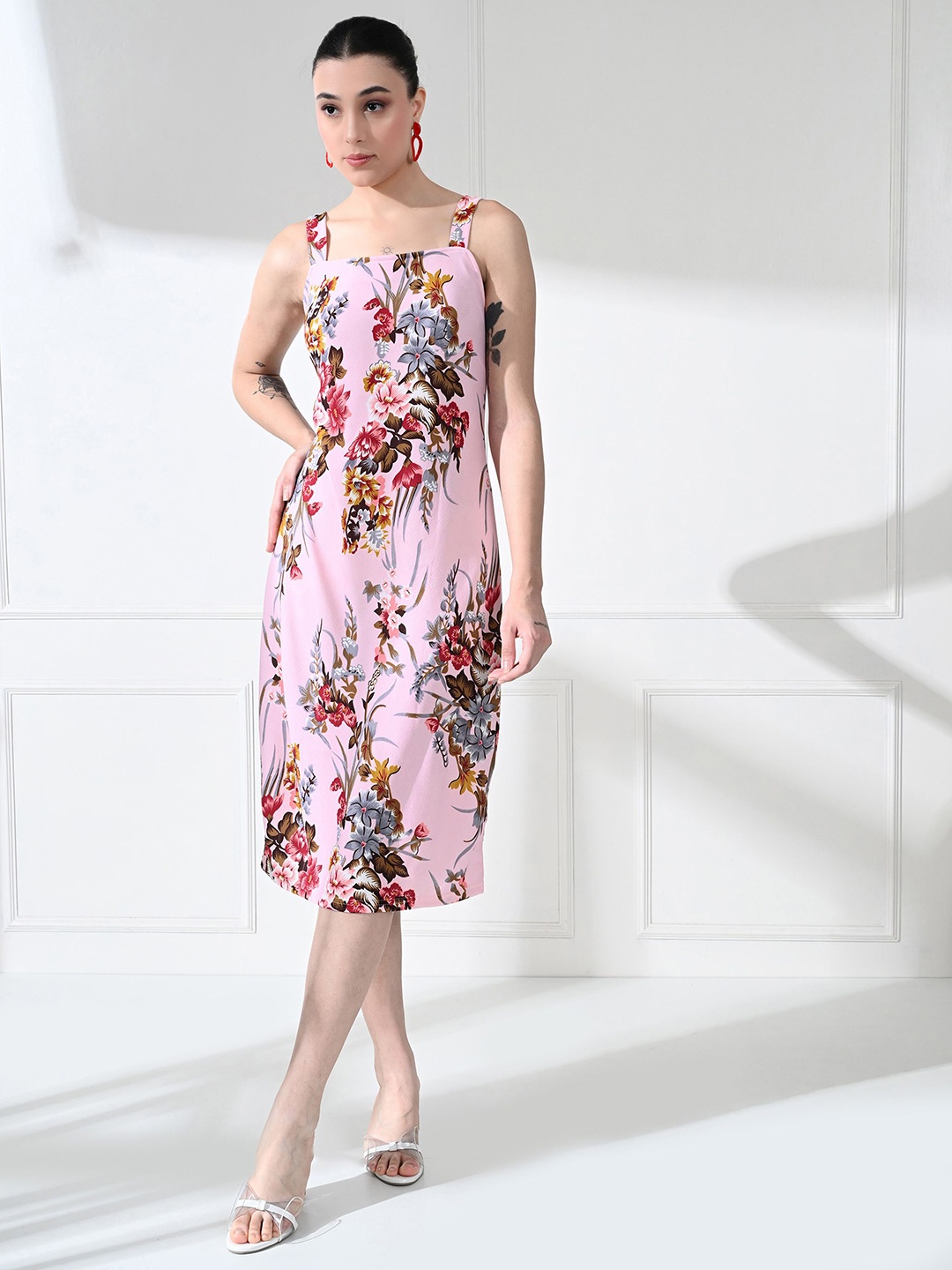 

BAESD Floral Print A- line Midi Dress, Pink