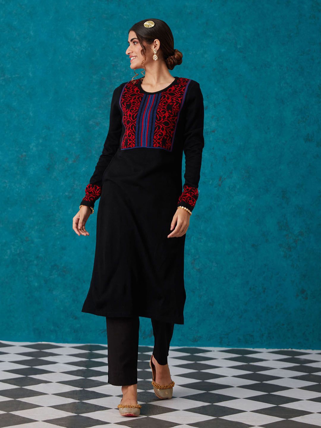 

Likha Woven Designed Kurta, Black