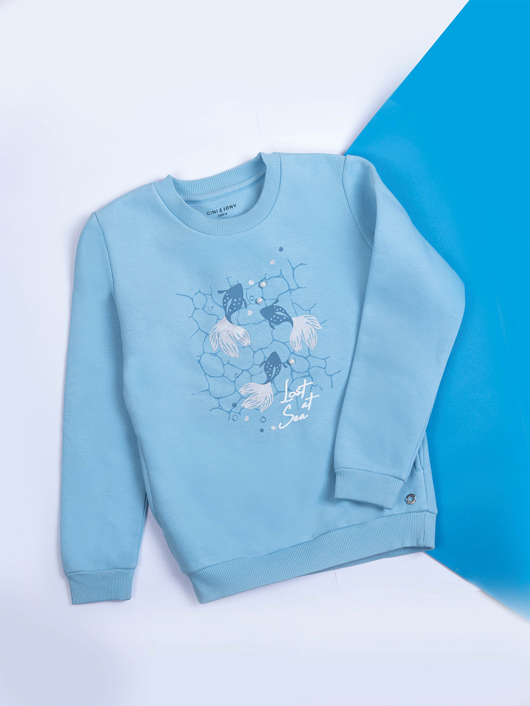 

Gini and Jony Girls Graphic Printed Round Neck Cotton Pullover Sweatshirt, Blue