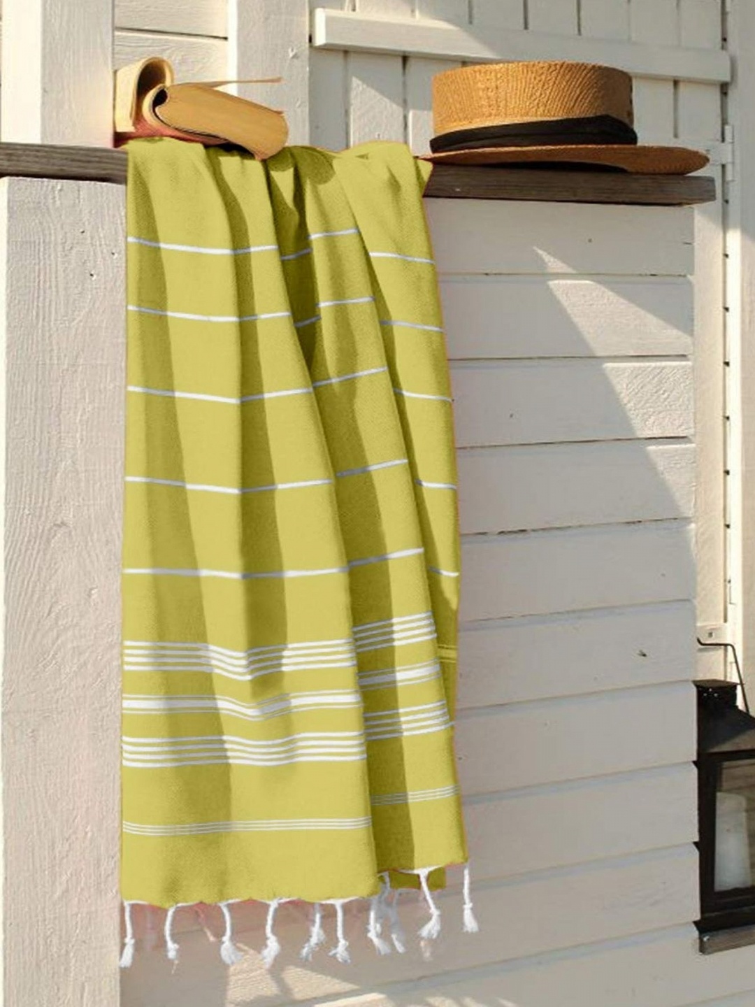 

Lushomes Yellow & White Striped Cotton 300 GSM Bath Towel