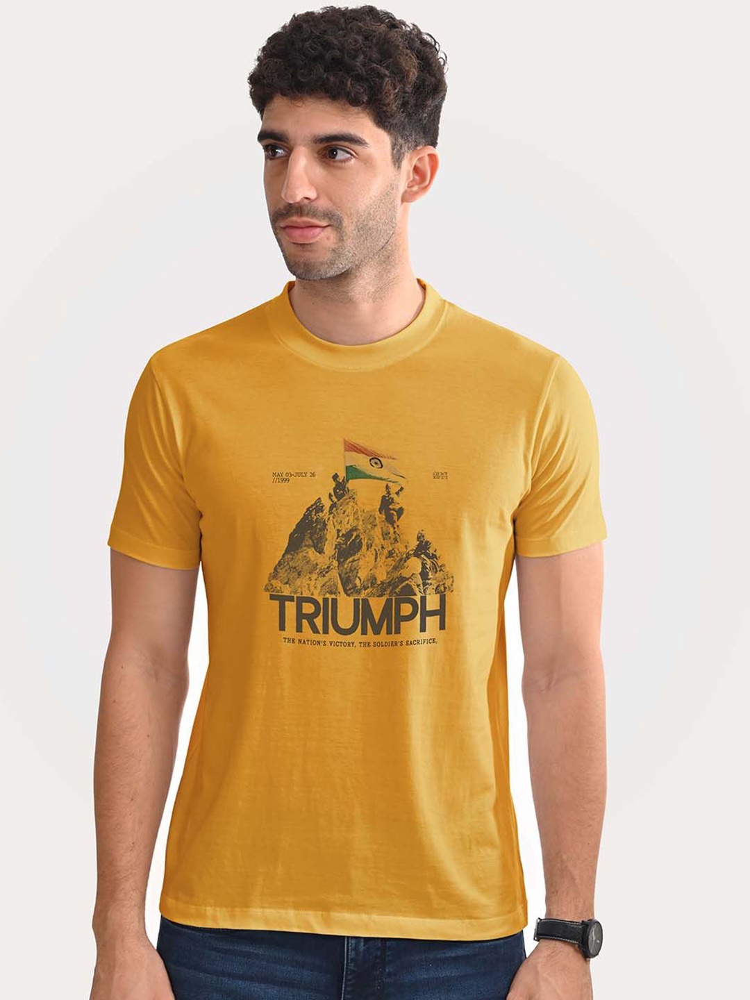 

Aero Armour Unisex Graphic Printed Round Neck Cotton T-shirt, Yellow