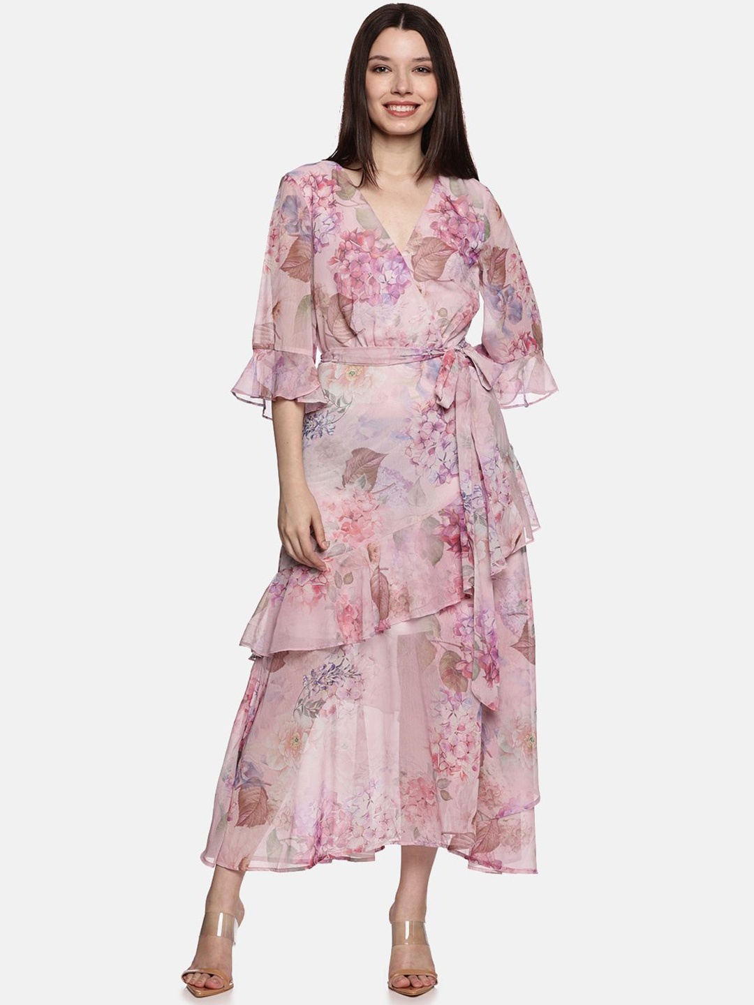 

ISU Floral Printed Wrap Maxi Dress, Pink