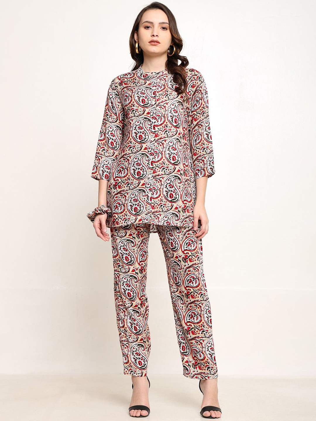 

CORDSET Printed Tunic With Trousers Co-Ords, Beige