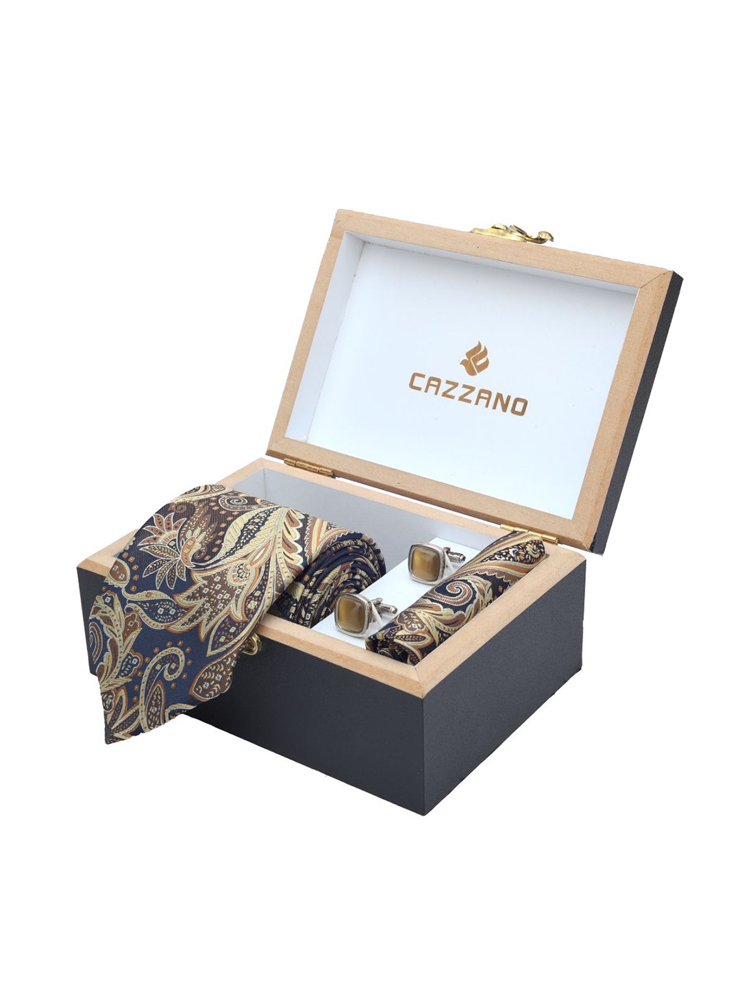 

Cazzano Men Floral Printed Tie Cufflinks & Pocket Square Accessory Gift Set, Brown