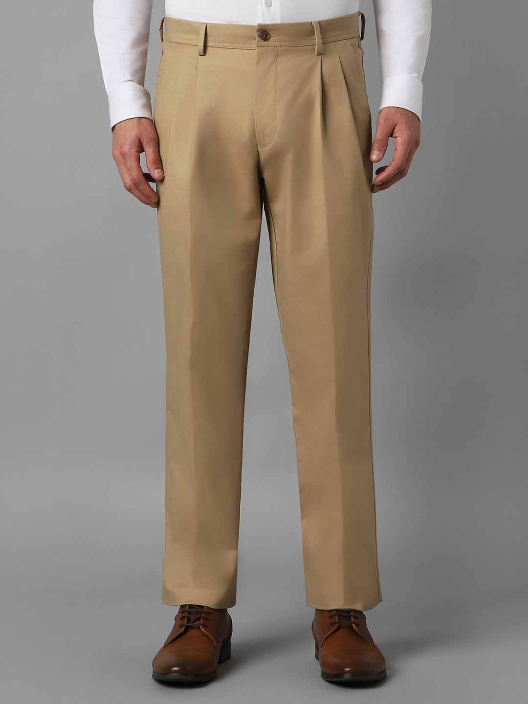 

Louis Philippe Men Classic Pleated Formal Trousers, Khaki