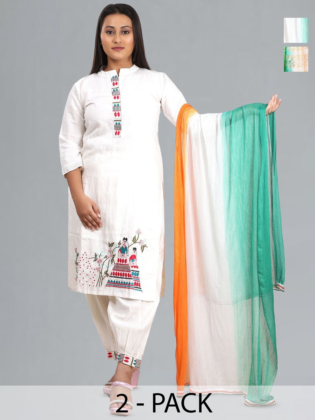 

Fabme Pack Of 2 Floral Woven Design Dupattas, White