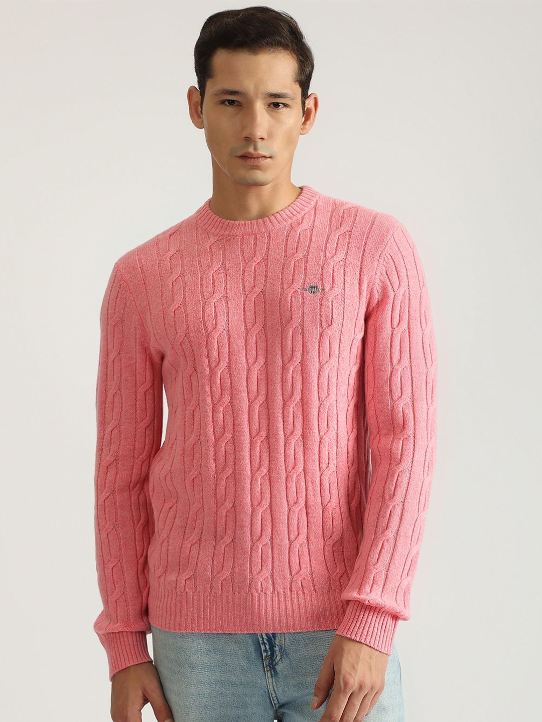 

GANT Men Cable Knit Woollen Pullover, Pink