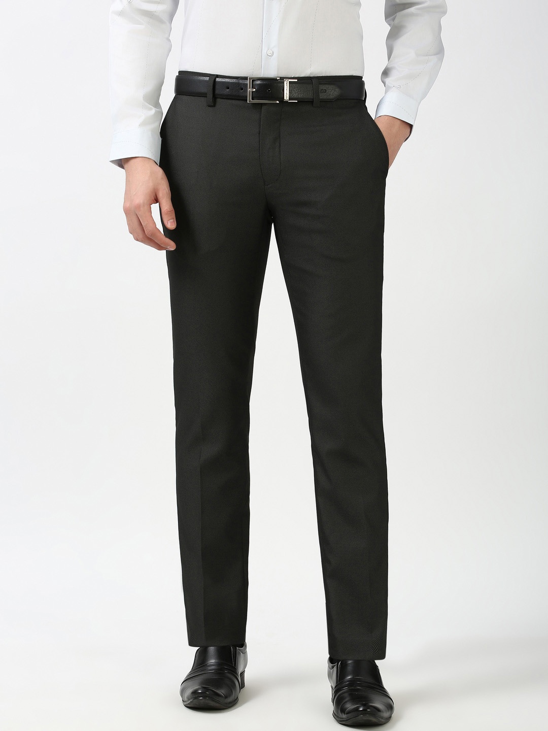 

Peter England Men Slim Fit Formal Trousers, Black