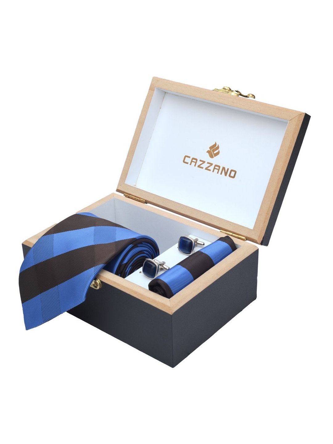 

Cazzano Men Striped Tie Cufflinks & Pocket Square Accessory Gift Set, Blue